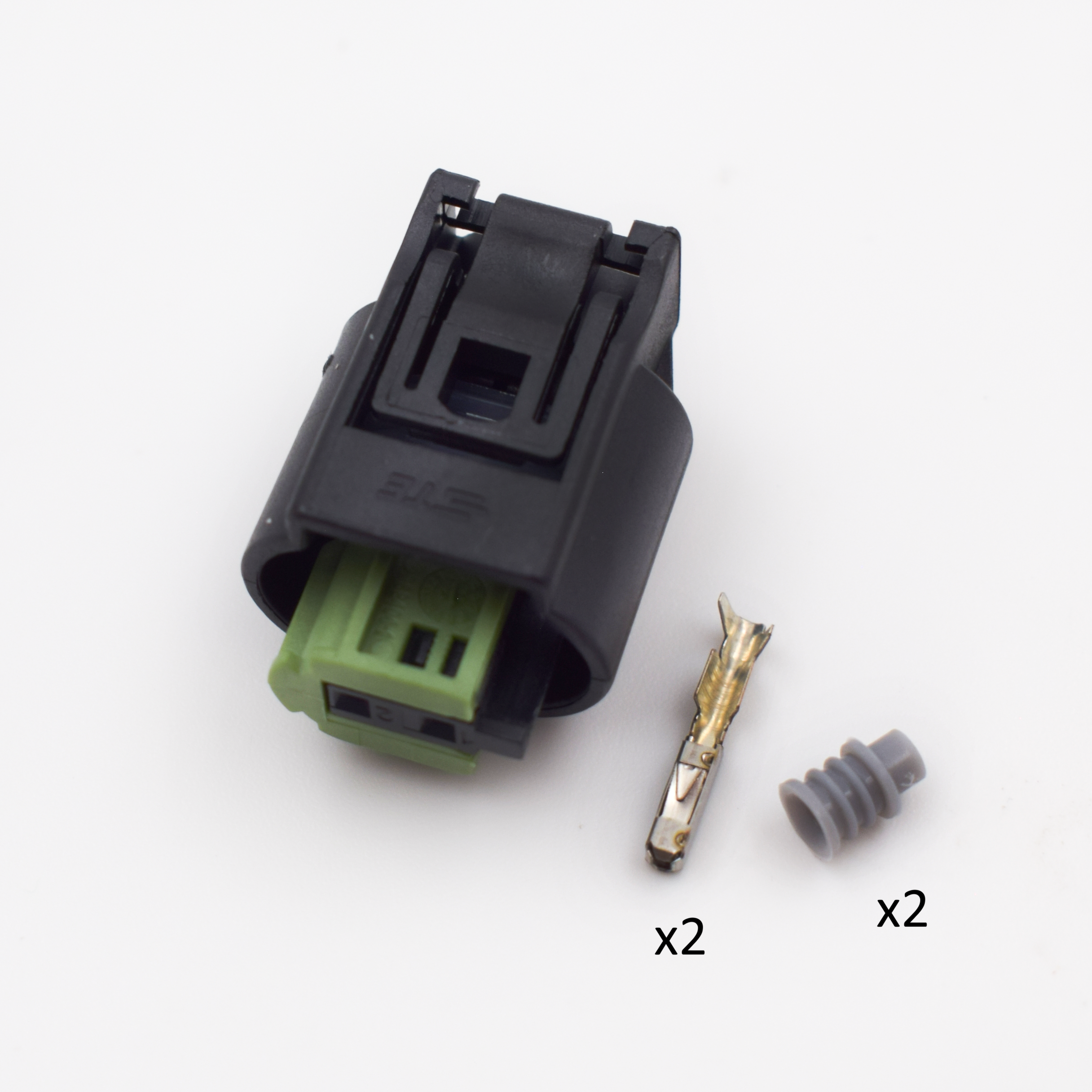 CONECTOR 2 PINES + TERMINALES + AISLANTES NEGRO P VERDE