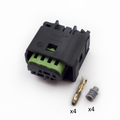 CONECTOR 4 PINES + TERMINALES + AISLANTES NEGRO P VERDE