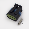 CONECTOR 4 PINES + TERMINALES + AISLANTE VERDE UNIDO