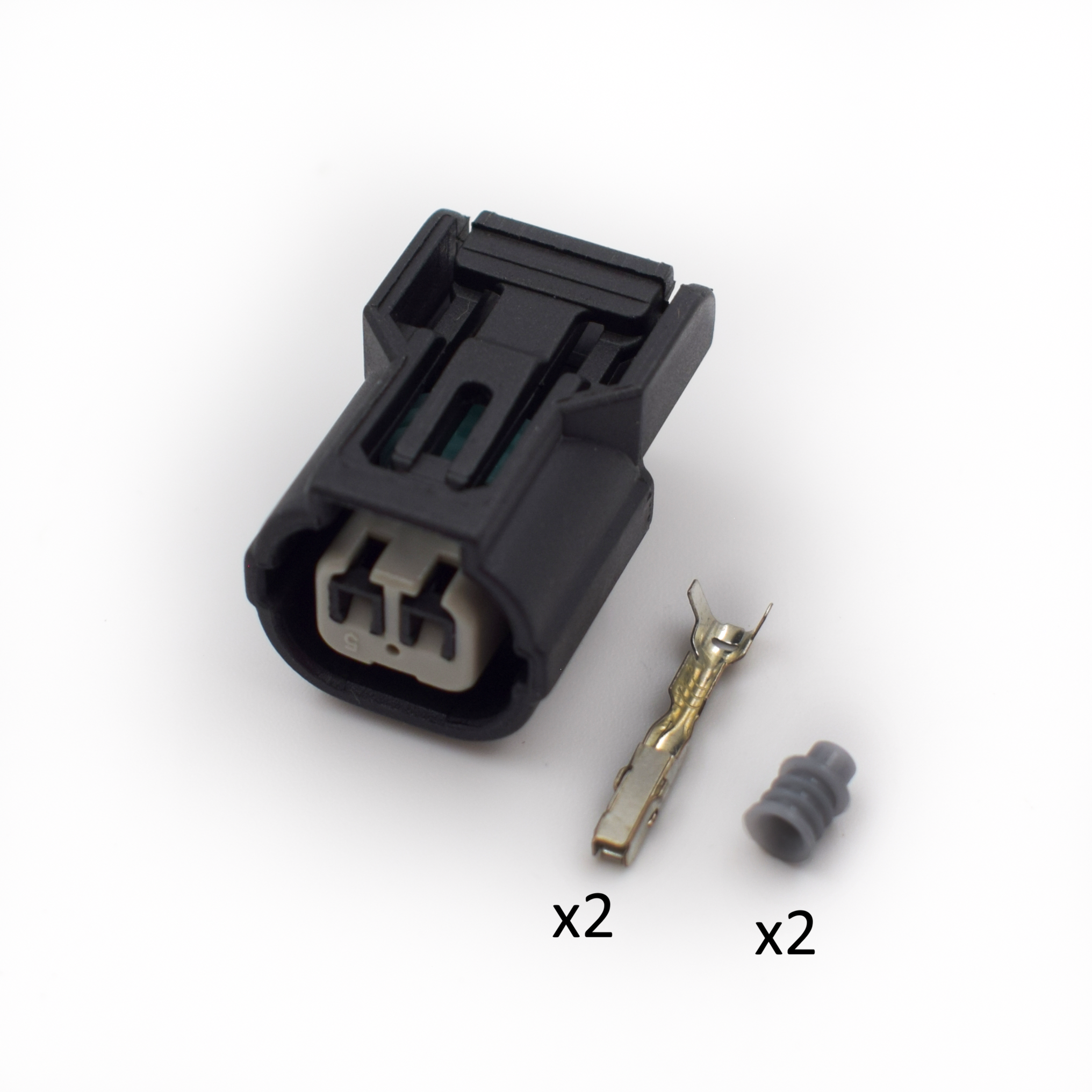 CONECTOR 2 PINES + TERMINALES + AISLANTES NEGRO PIN GRIS