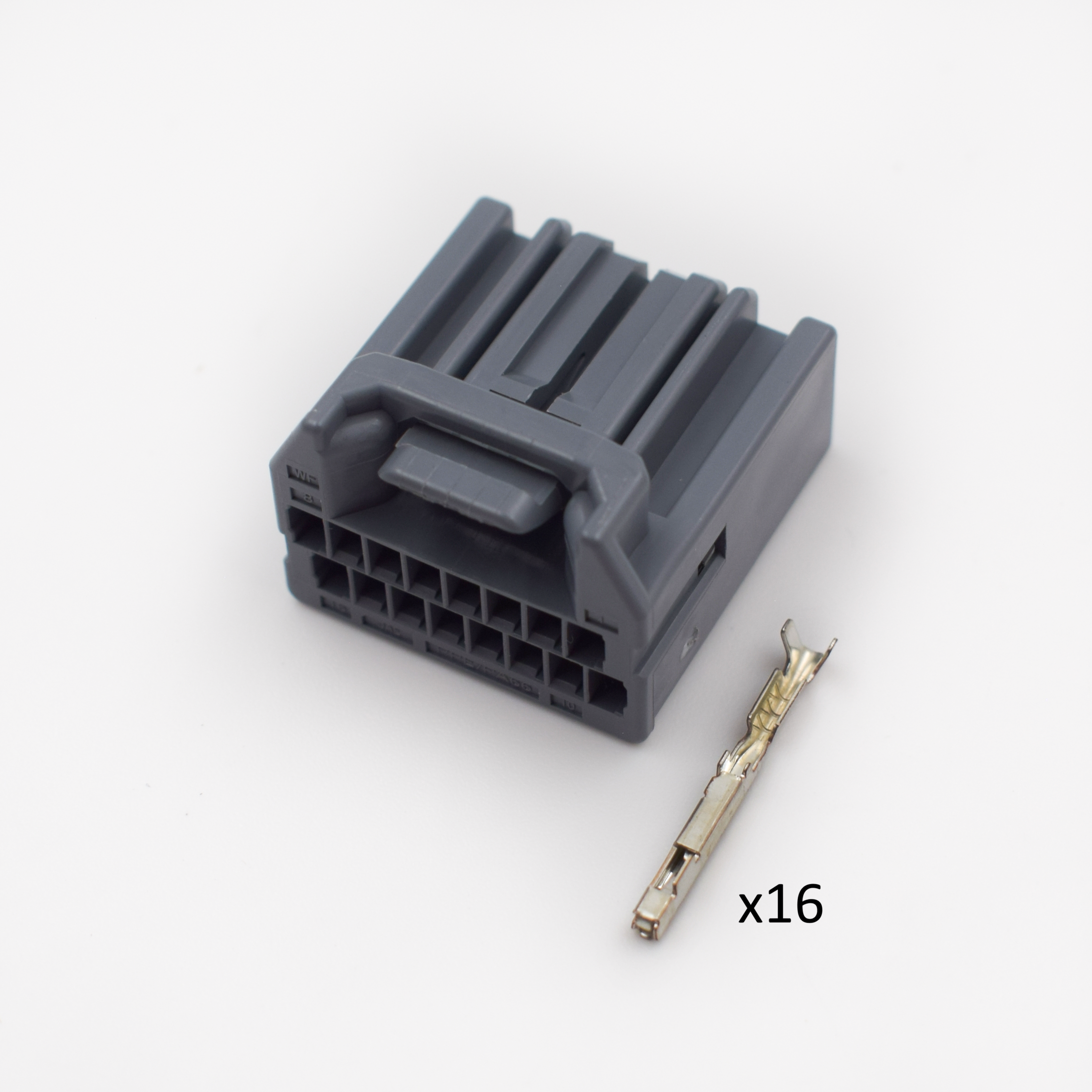 CONECTOR 16 PINES + TERMINALES GRIS CON ESTRIA NEGRA