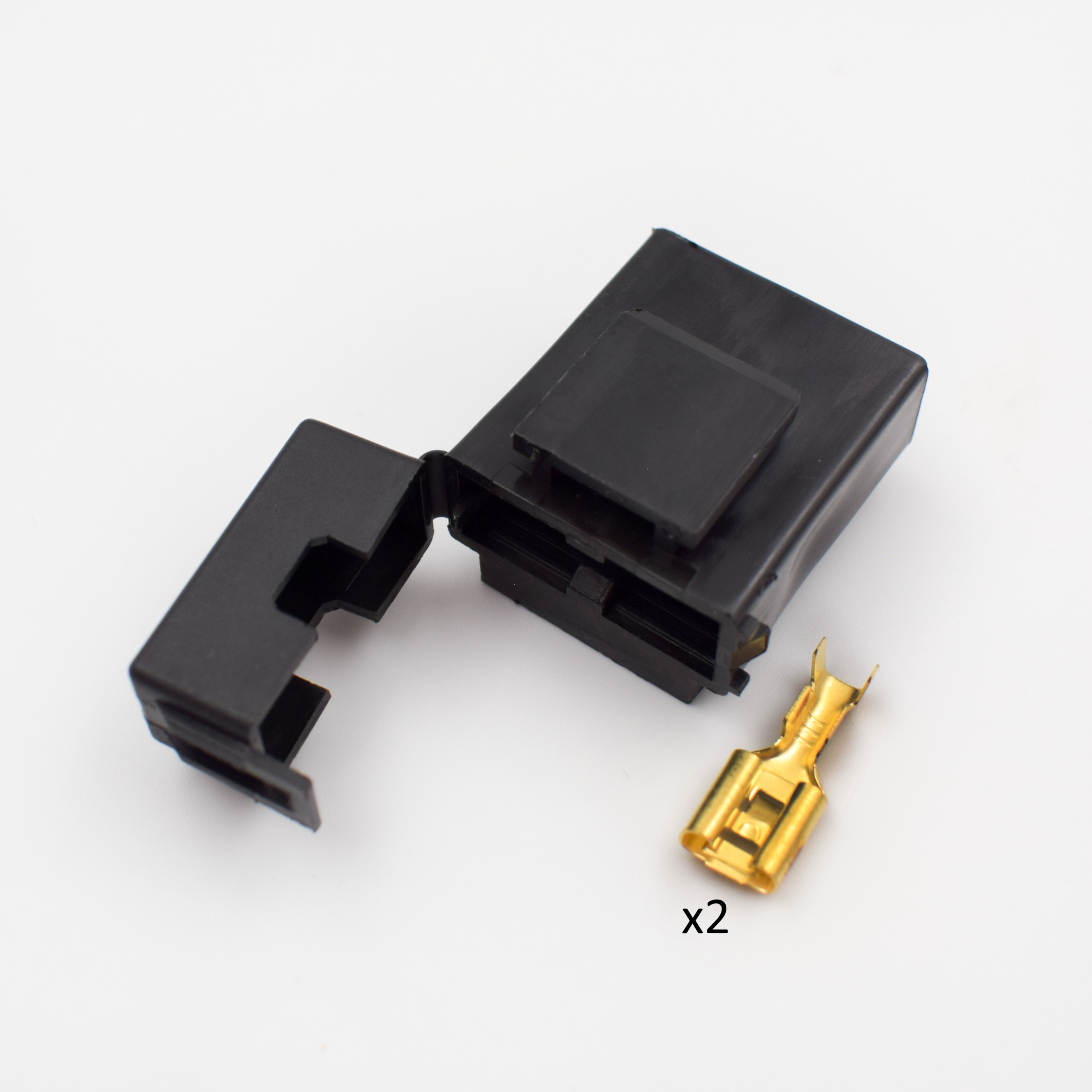 CONECTOR 2 PINES + TERMINALES  PORTA FUSIBLE CARRO NEGRO