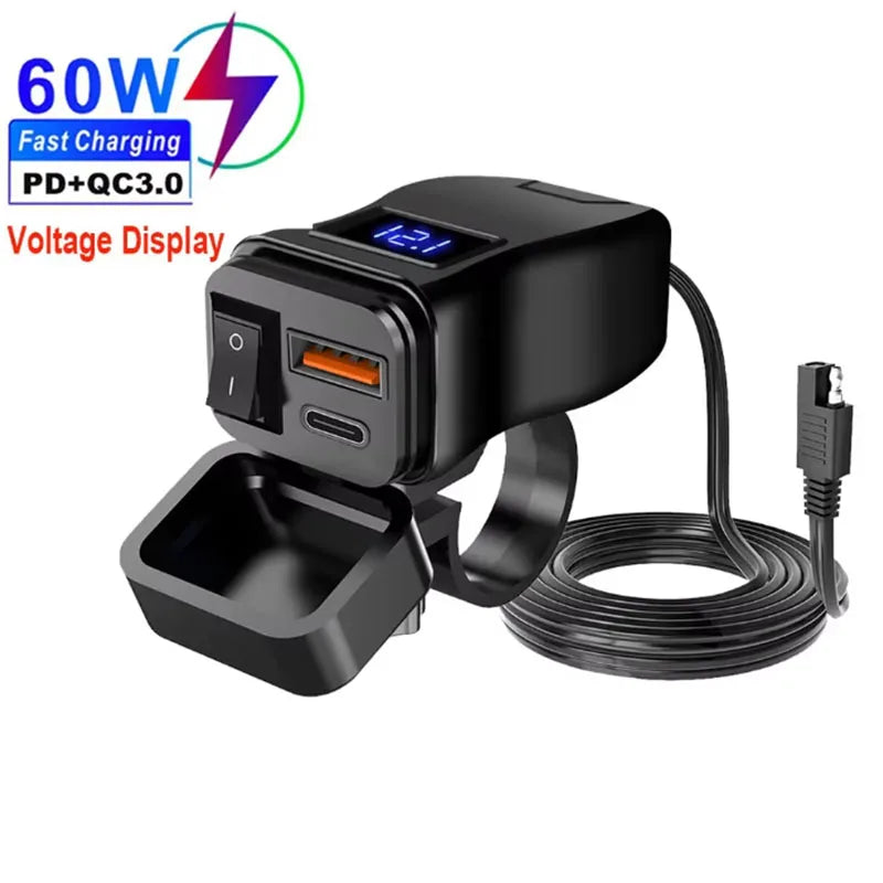 Cargador para moto USB y Tipo C