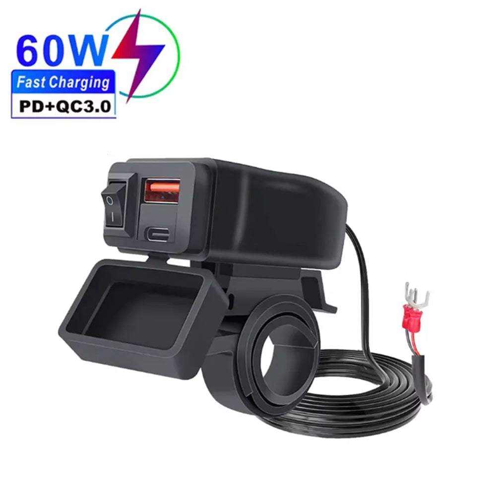 Cargador para moto USB y Tipo C