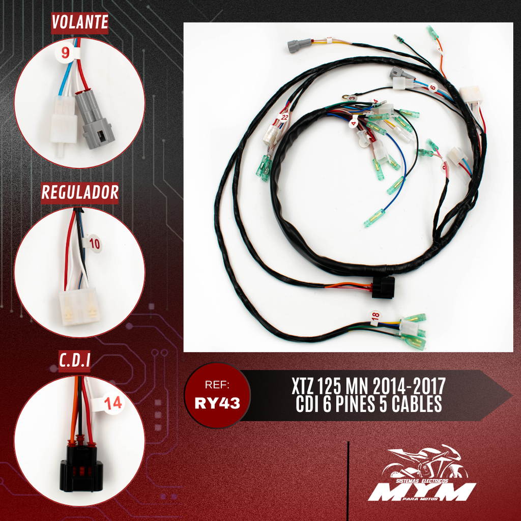 XTZ 125 MN 2014-2017 CDI 6 PINES 5 CABLES